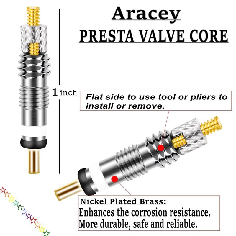 Aracey 20 Pieces Presta Valve Core 4 Pieces Alloy Presta Valve Caps with Alloy Valve Core Remover Tool for Tubeless Road MTB Bike, Stan's, Vittoria, Continental, Kenda and More - Image 2